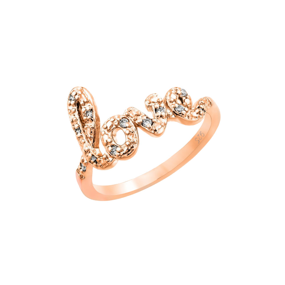 Sterling Silver 925 Rose Gold Plated Clear CZ Love Word Promise Ring Sizes 5-9