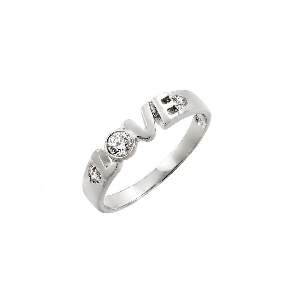 Rhodium Plated Sterling Silver 925 Clear CZ "Love" Word Ring Band Sizes 5-9