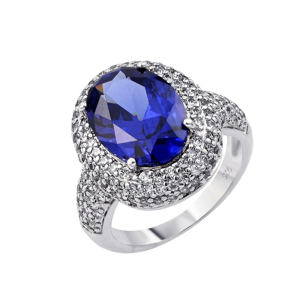 Rhodium Plated Sterling Silver 925 Blue & Clear CZ Band Ring Sizes 5-9