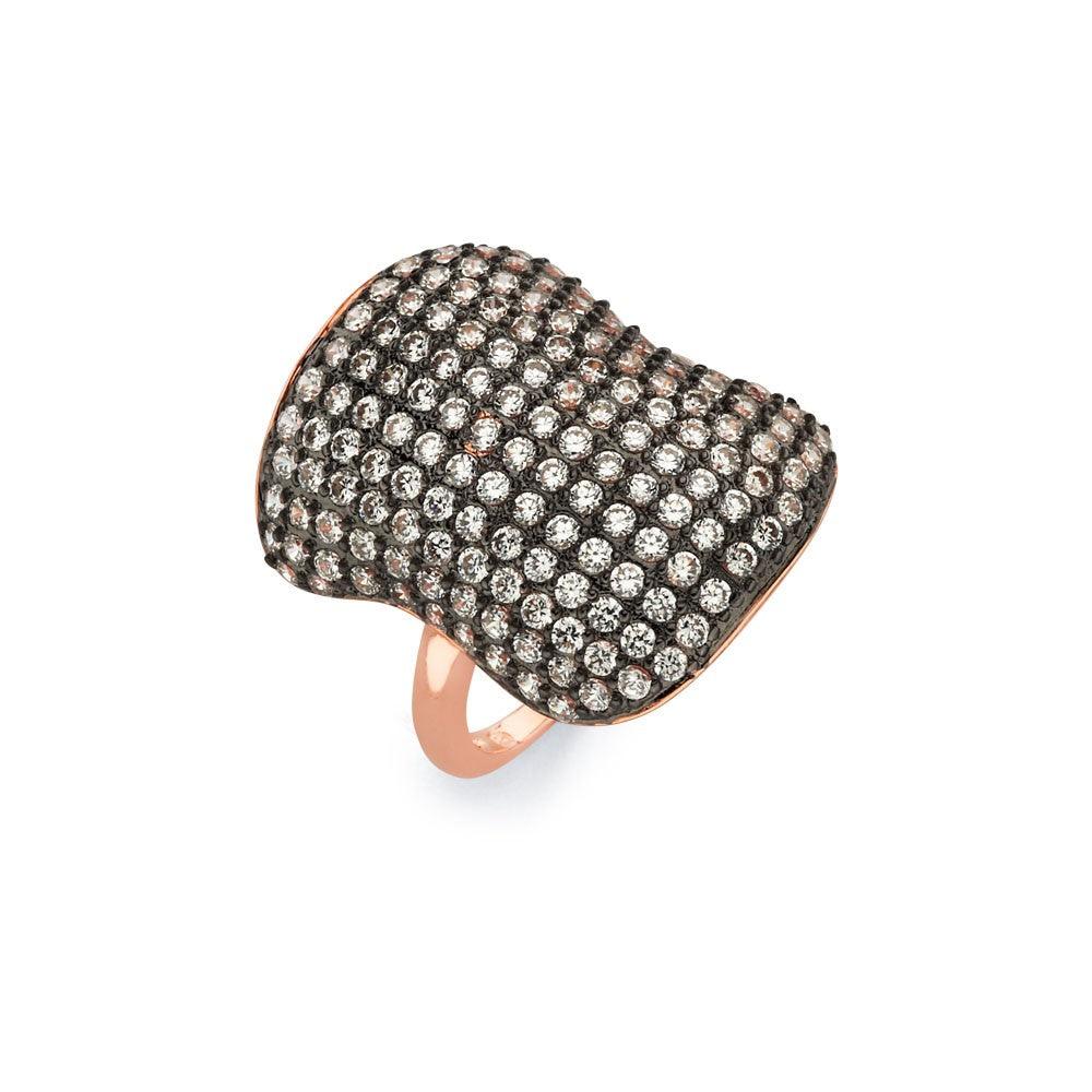 Black Rhodium Rose Gold Plated Sterling Silver 925 Clear CZ Ring Band Sizes 5-9