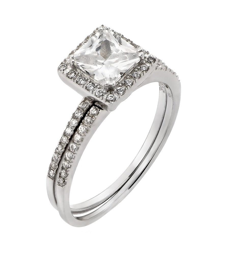 Rhodium Plated Sterling Silver 925 Band Square Clear CZ Ring Band Sizes 5-9
