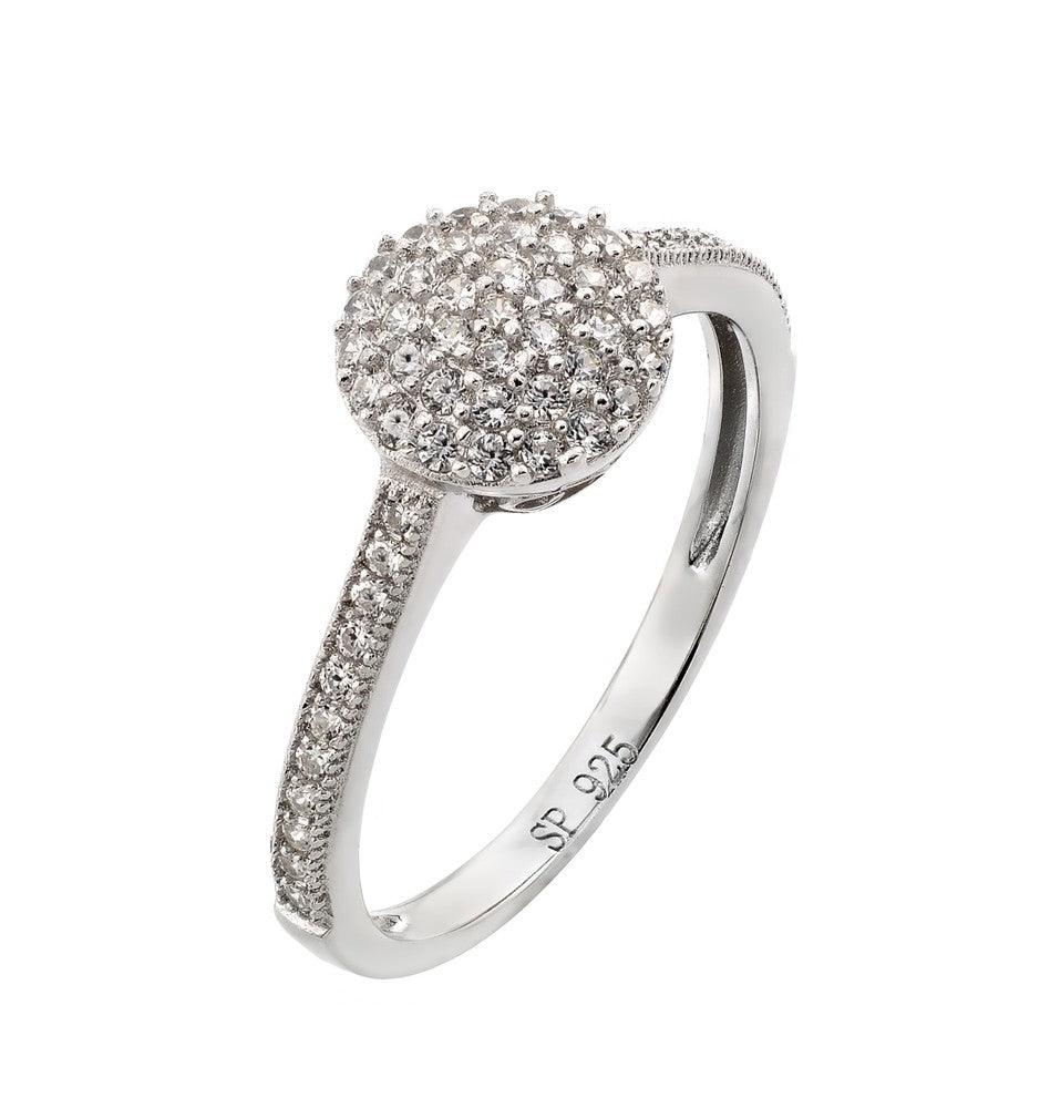 Rhodium Plated Sterling Silver 925 Round Clear CZ Ring Band Sizes 5-9