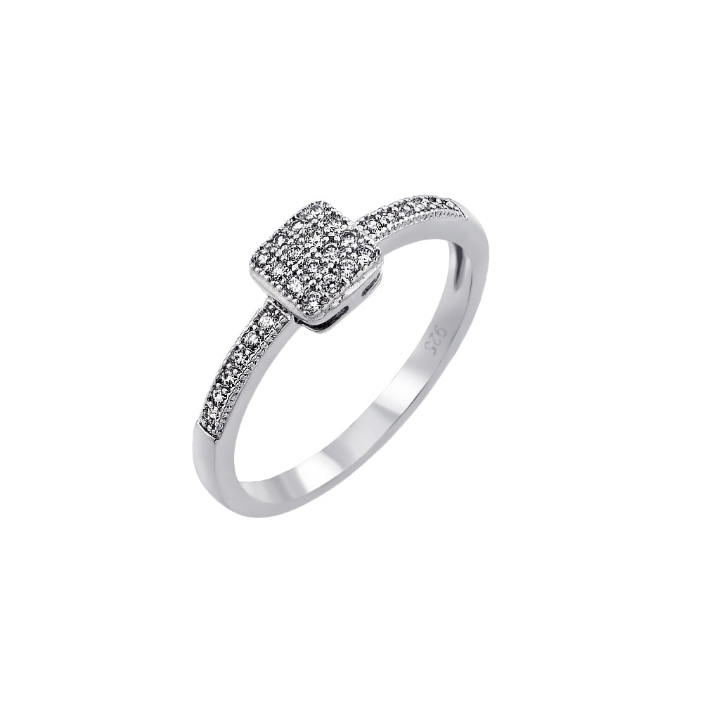 Rhodium Plated Sterling Silver 925 Clear Inlay CZ Square Ring Band Sizes 5-9