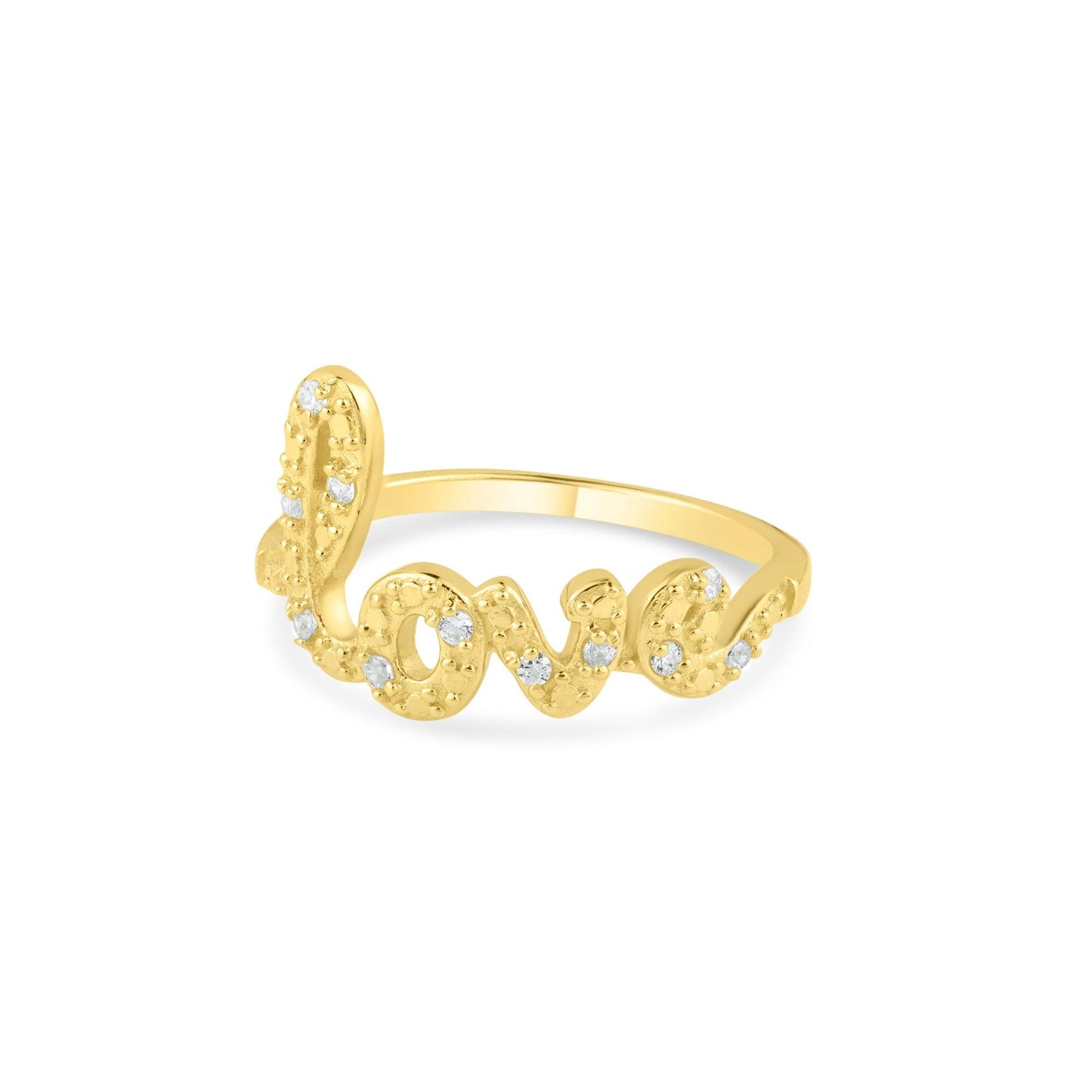 Gold Plated Sterling Silver 925 Clear CZ "Love" Word Ring Band Sizes 5-9