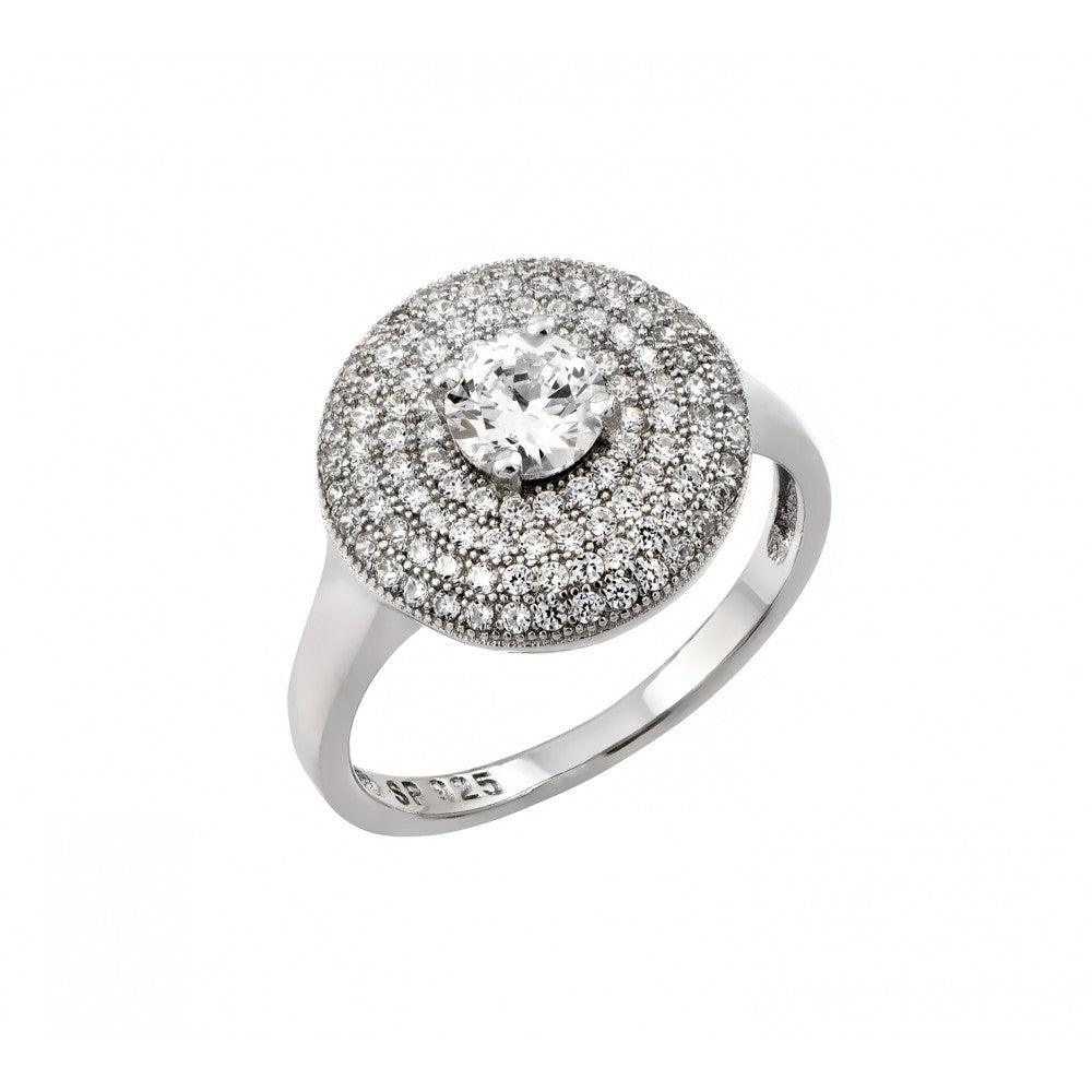Rhodium Plated Sterling Silver 925 Circle Micro Pave CZ Ring Band Sizes 5-9
