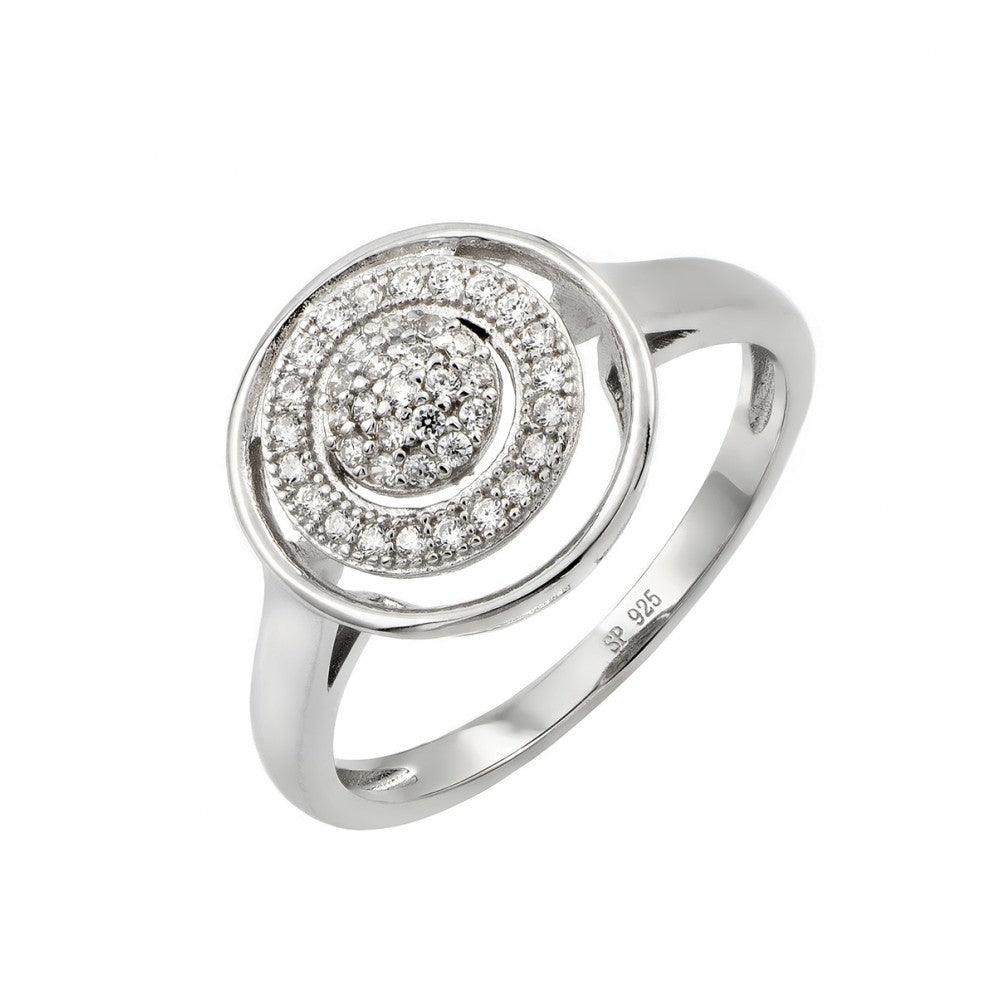 Rhodium Plated Sterling Silver 925 Circle Clear CZ Inlay Ring Band Sizes 5-9