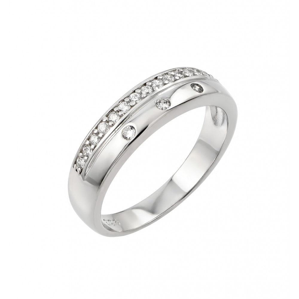 Rhodium Plated Sterling Silver 925 Clear CZ Inlay Ring Band Sizes 5-9