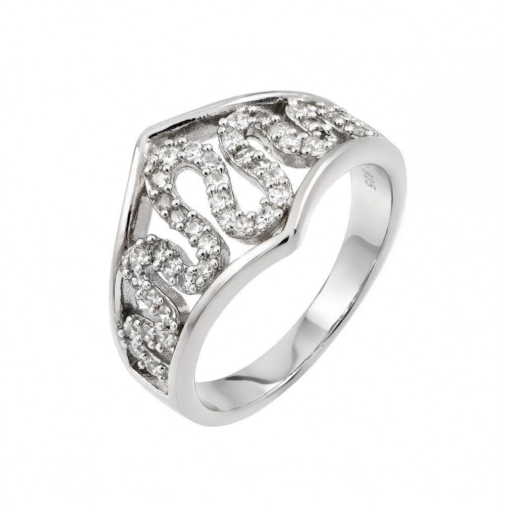 Rhodium Plated Sterling Silver 925 Clear CZ Snake Inlay Ring Band Sizes 5-9