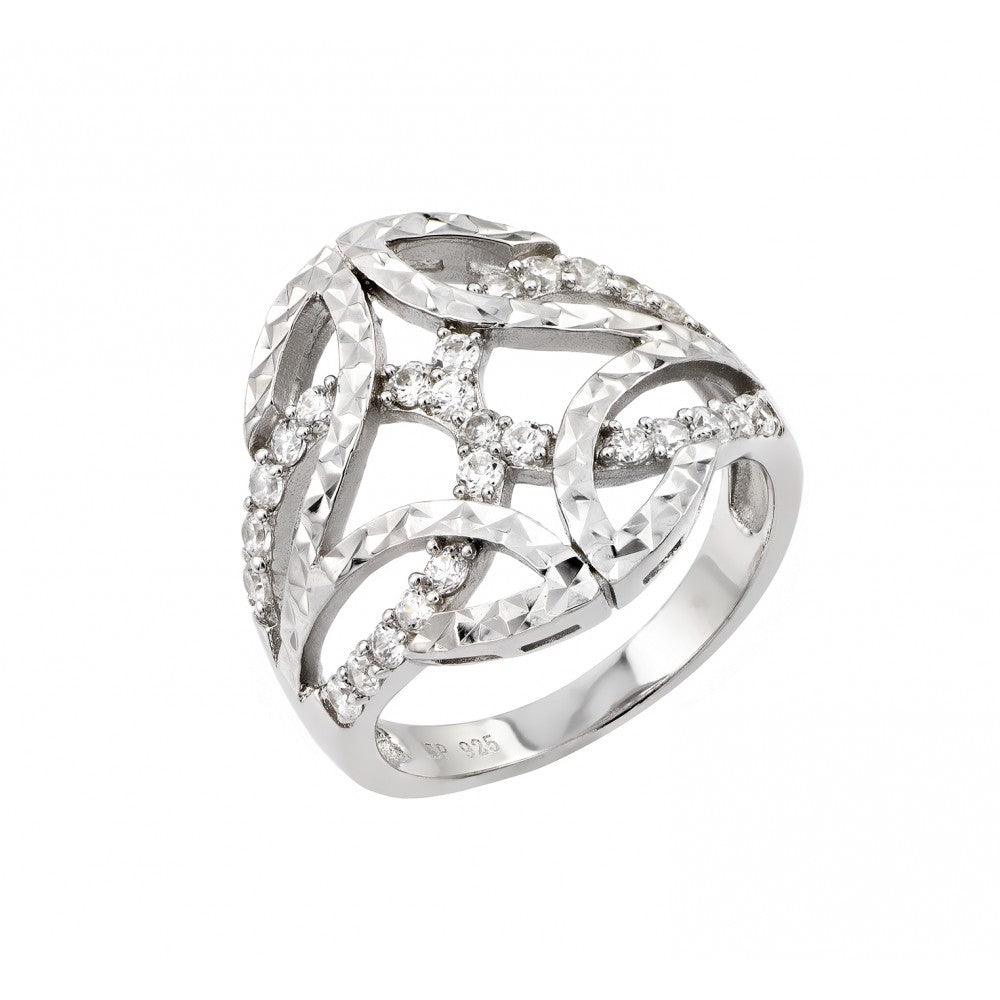 Sterling Silver 925 Rhodium Plated Clear CZ Filigree Ring Fancy Band Sizes 5-9