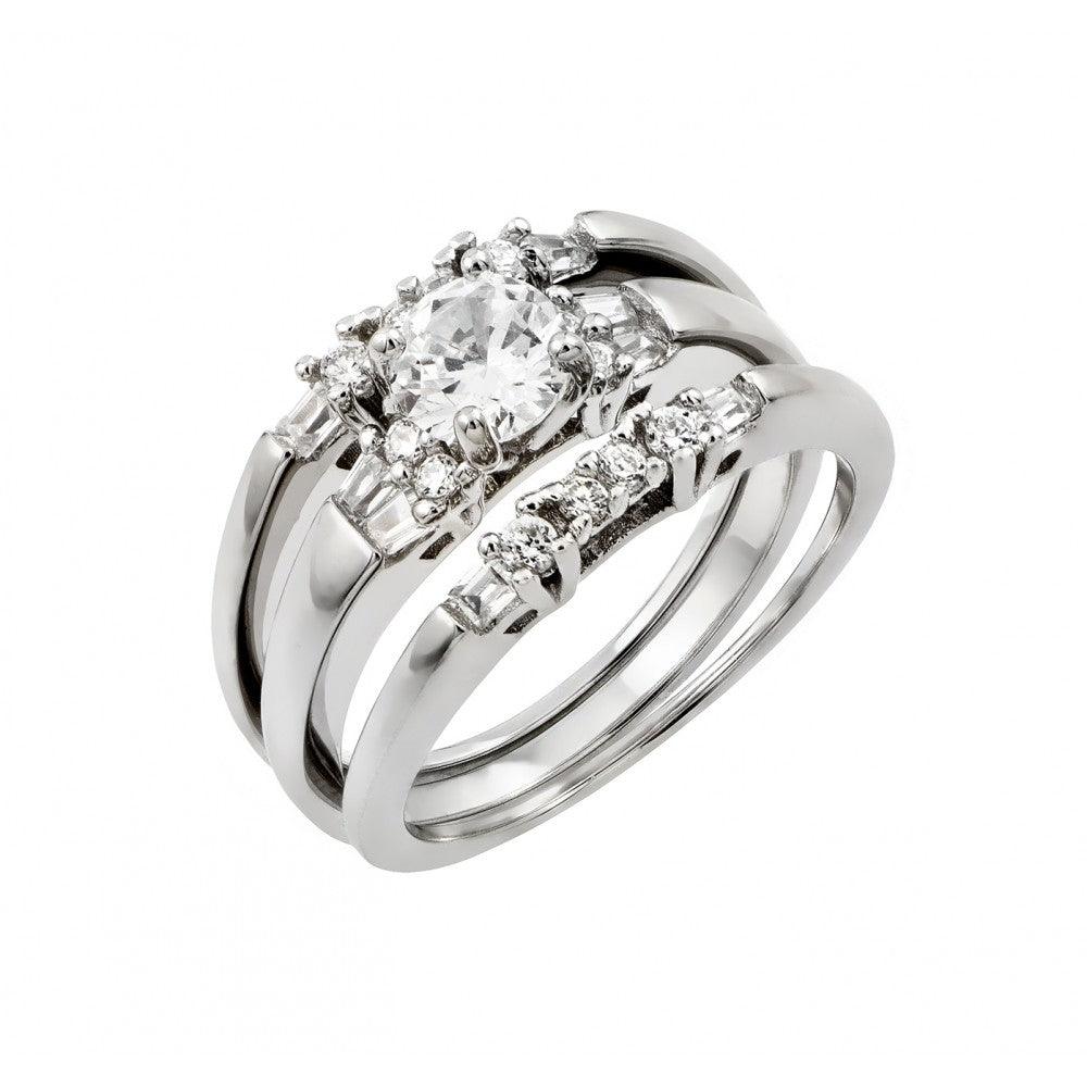 Sterling Silver 925 Rhodium Plated Clear CZ Bridal Engagement Ring Sizes 5-9