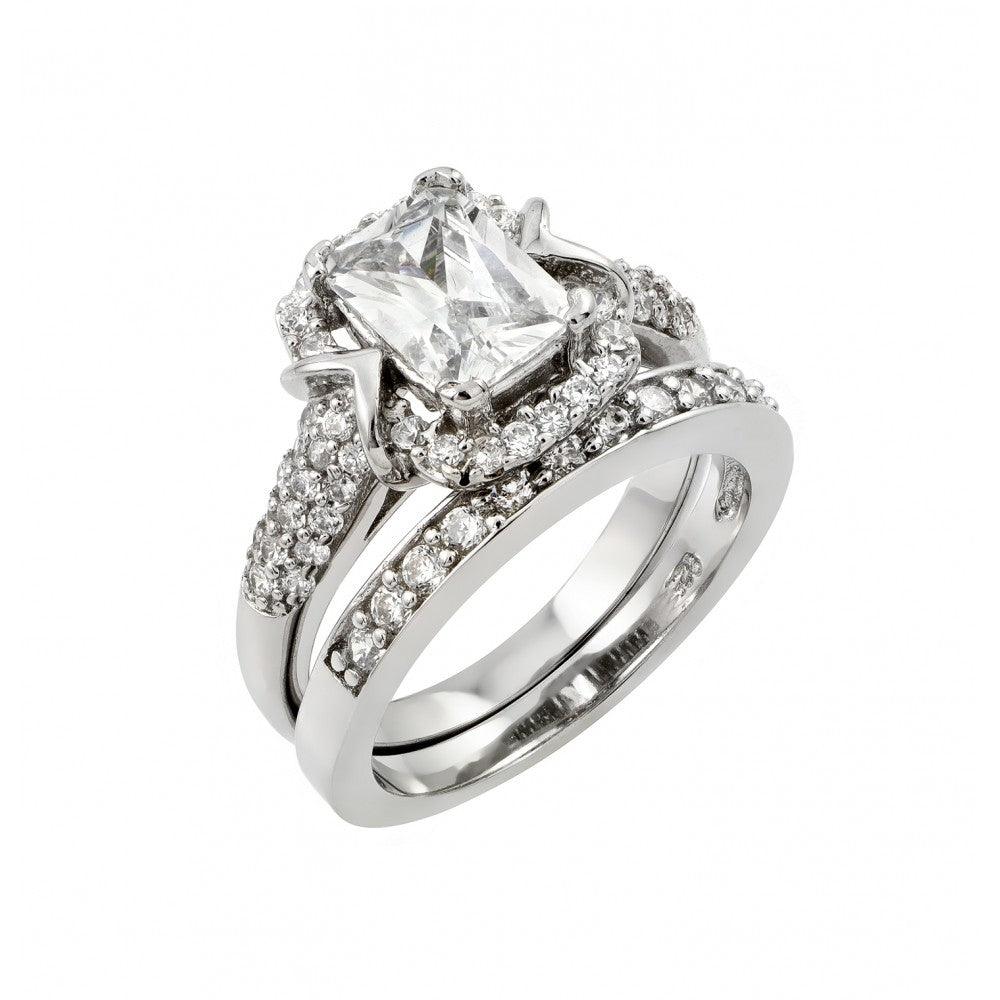 Sterling Silver 925 Rhodium Plated Clear CZ Engagement Ring Pair Set Sizes 5-9