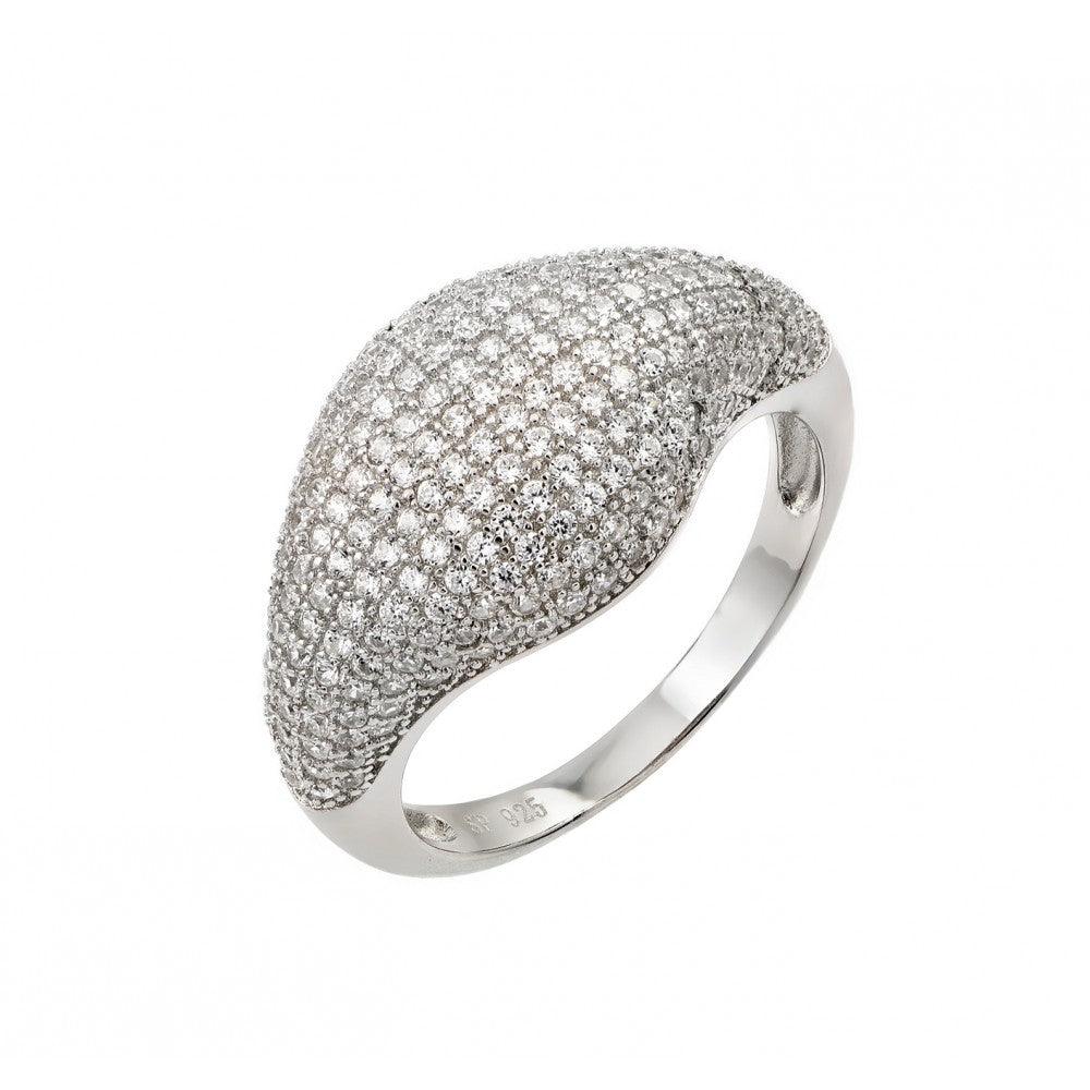 Rhodium Plated Sterling Silver 925 Graduated Micro Pave Clear CZ Ring Sizes 5-9