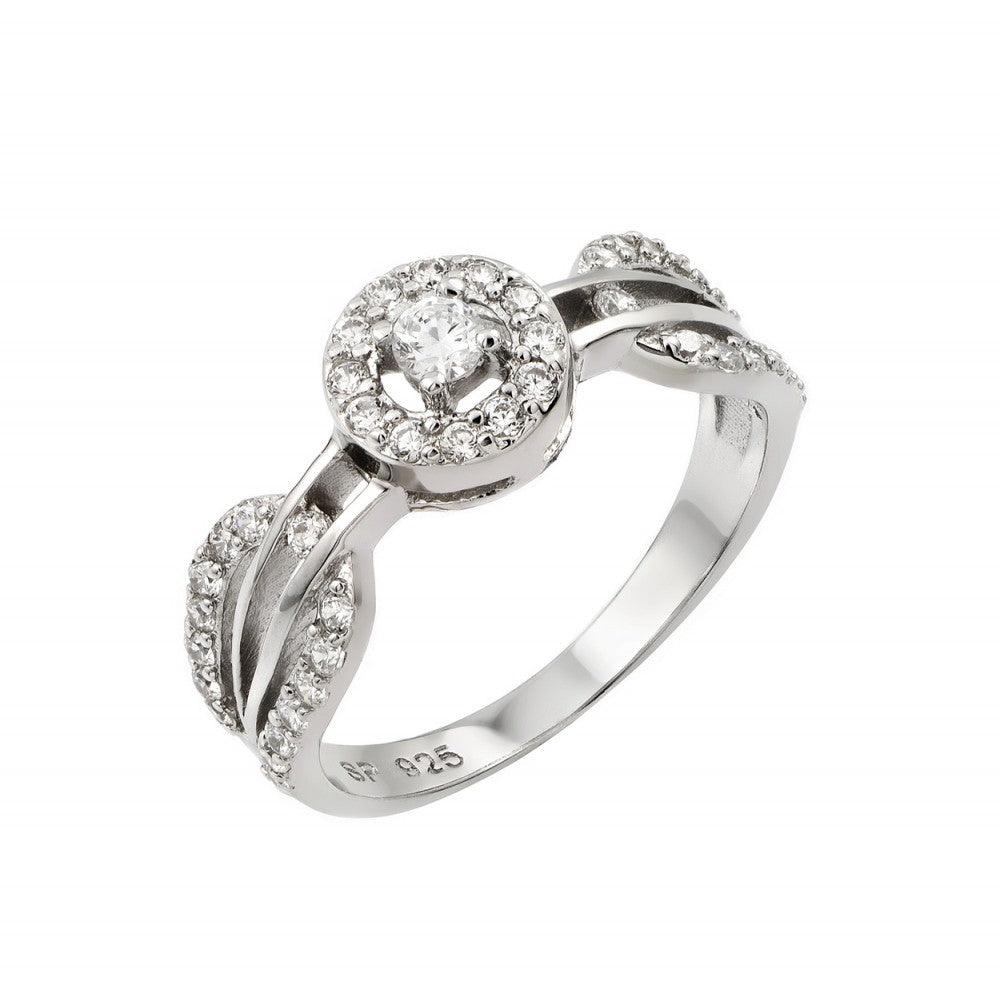 Rhodium Plated Sterling Silver 925 Looped Band Clear CZ Ring Sizes 5-9