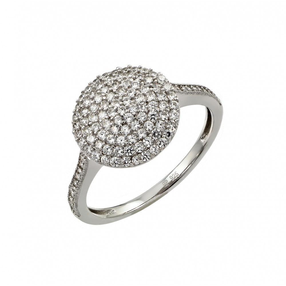Rhodium Plated Sterling Silver 925 Pave Set Clear CZ Circle Ring Band Sizes 5-9