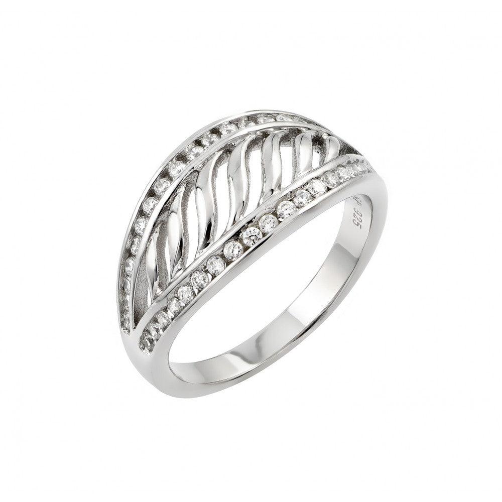 Rhodium Plated Sterling Silver 925 CZ Inlay Filigree Ring Band Sizes 5-9
