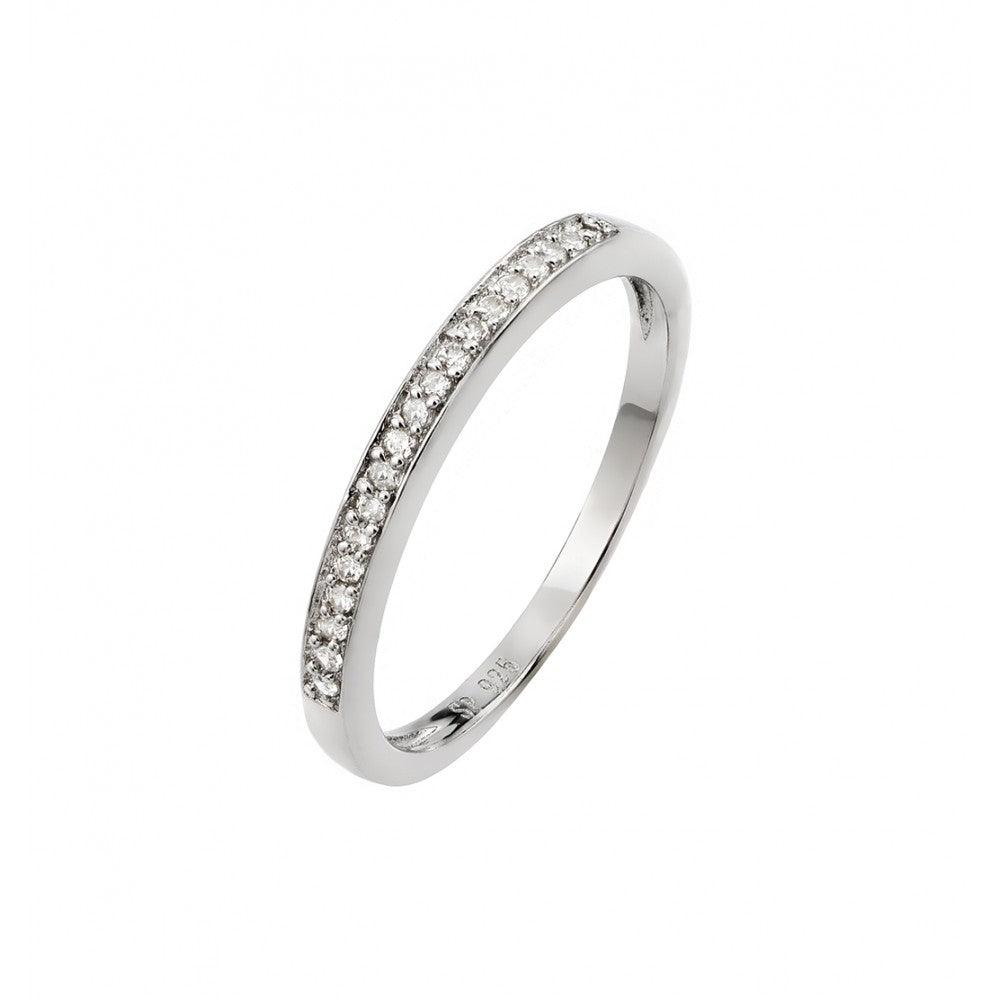 Rhodium Plated Sterling Silver 925 Small Round CZ Band Stacking Ring Sizes 5-9