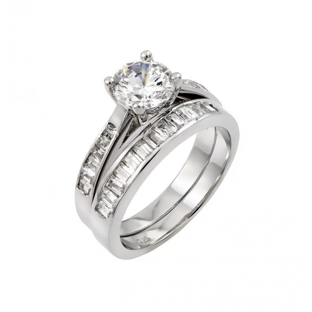 Rhodium Plated Sterling Silver 925 Clear Baguette CZ Engagement Ring Sizes 5-9