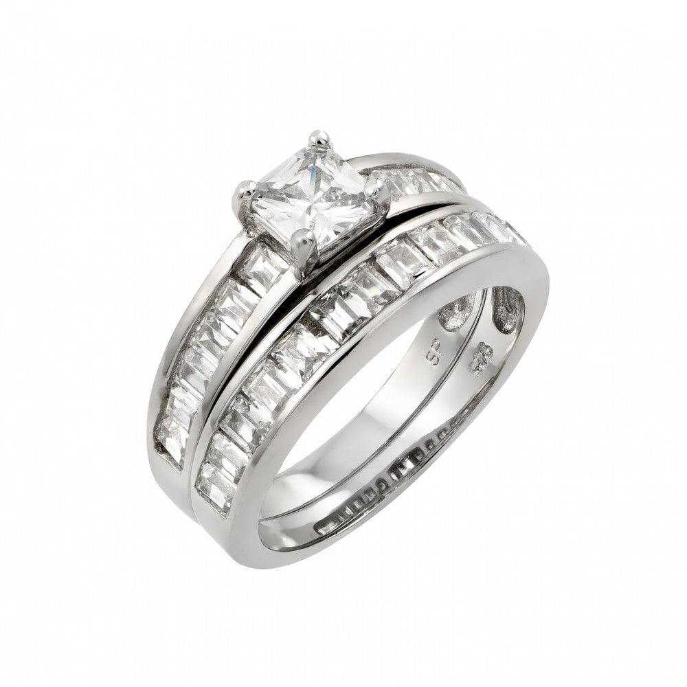 Rhodium Plated Sterling Silver 925 Clear CZ Engagement Ring Pair Set Sizes 5-9