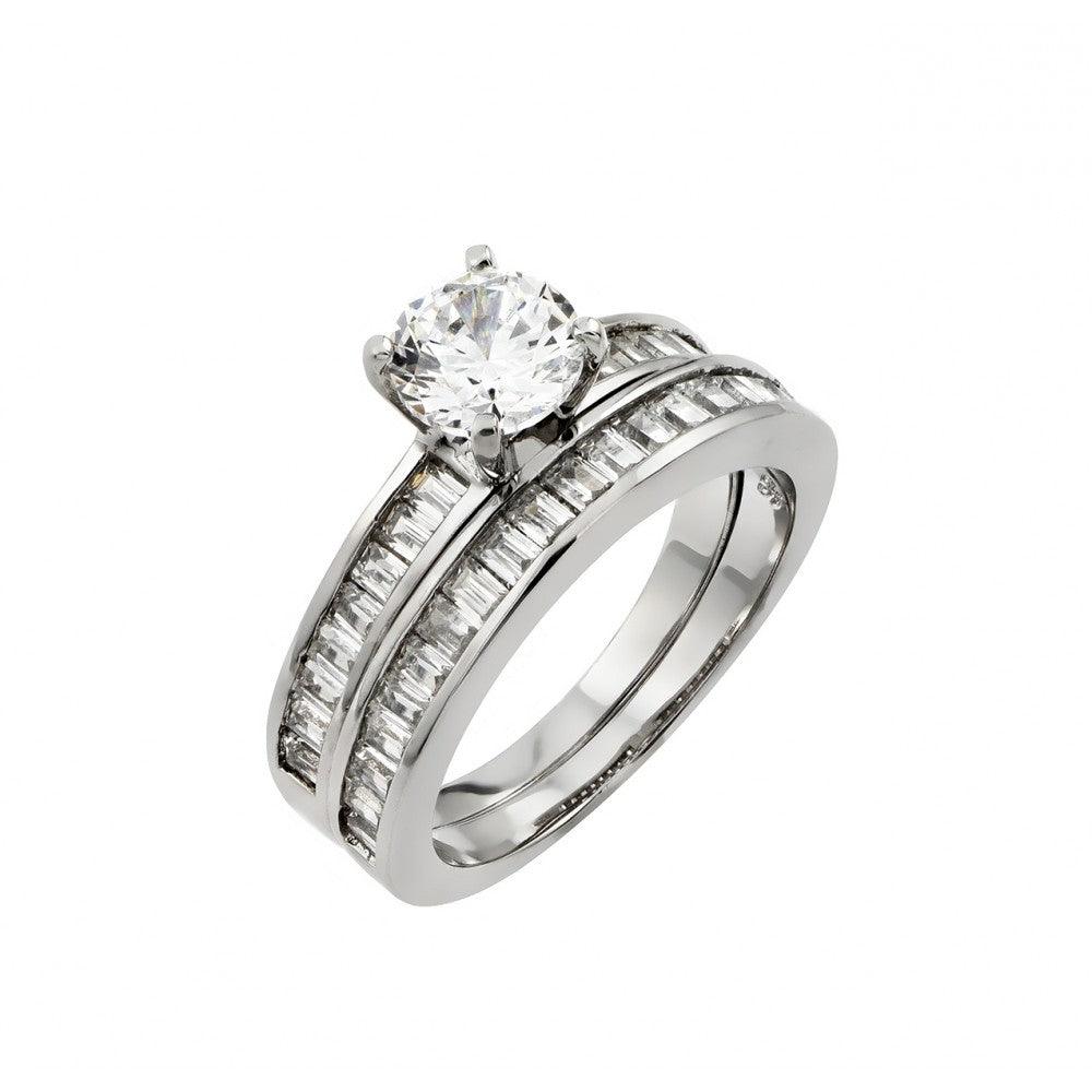 Rhodium Plated Sterling Silver 925 Clear CZ Engagement Ring Pair Set Sizes 5-9