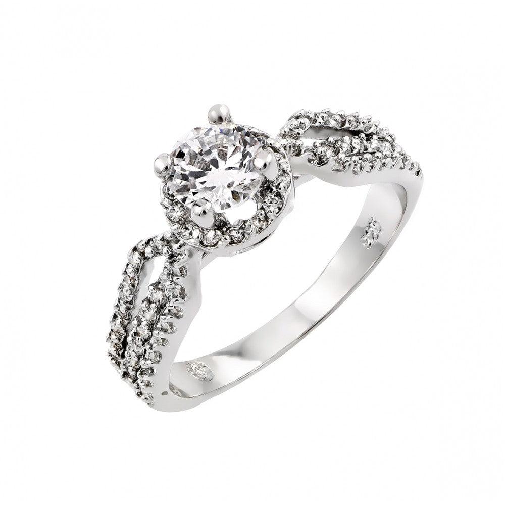 Rhodium Plated Sterling Silver 925 Clear CZ Bridal Engagement Ring Sizes 5-9