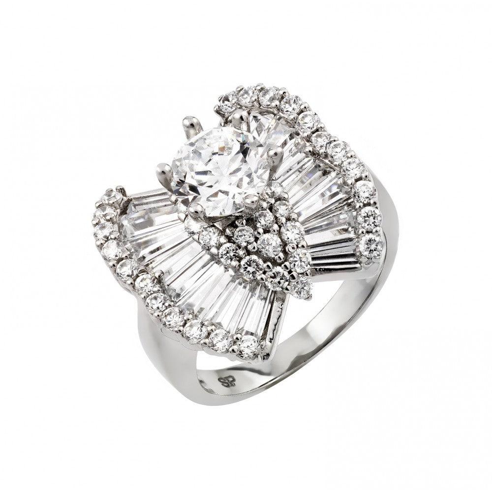 Sterling Silver 925 Rhodium Plated Clear Baguette CZ Butterfly Ring Sizes 5-9