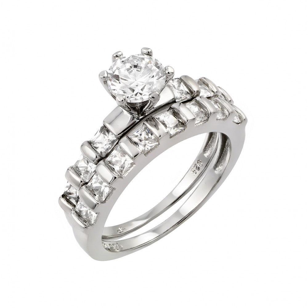 Rhodium Plated Sterling Silver 925 CZ Engagement Ring Wedding Band Sizes 5-9