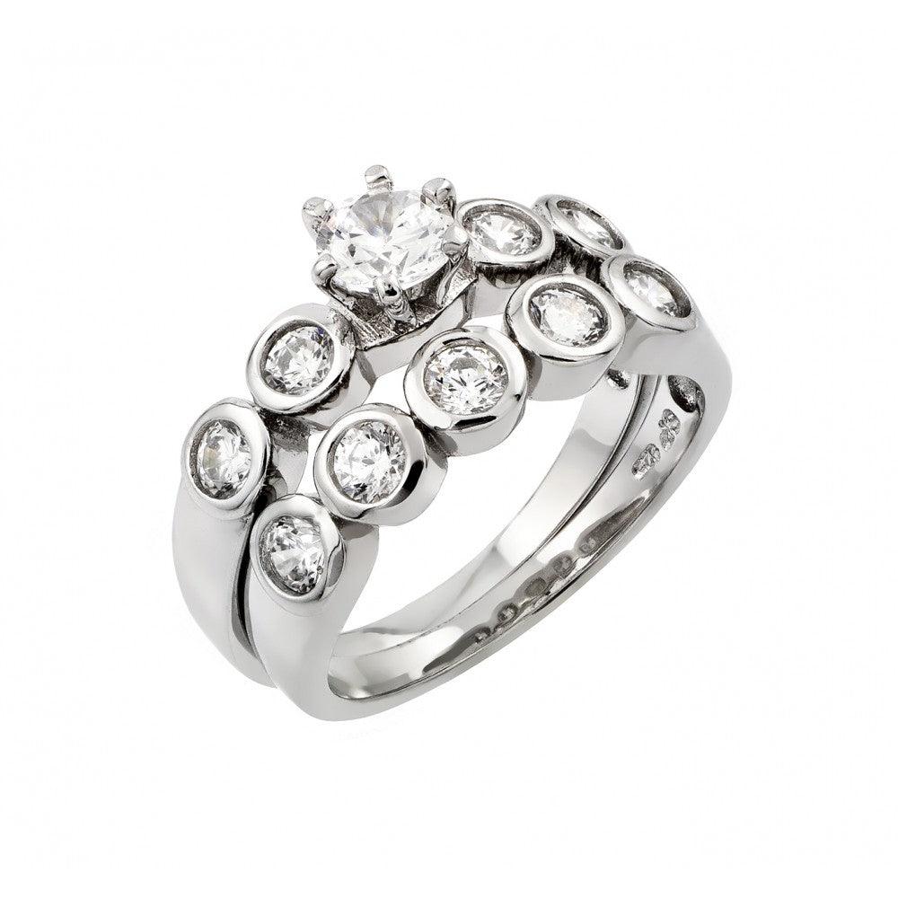 Rhodium Plated Sterling Silver 925 Clear CZ Engagement Ring Band Sizes 5-9