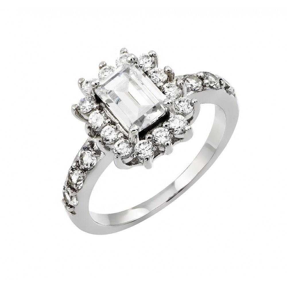 Rhodium Plated Sterling Silver 925 Clear CZ Engagement Ring Band Sizes 5-9