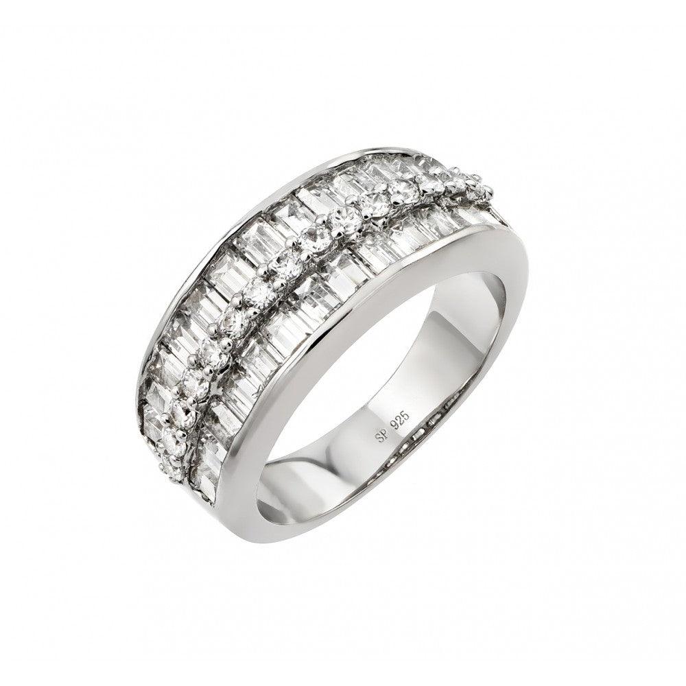 Rhodium Plated Sterling Silver 925 Clear Baguette CZ Channel Ring Band Sizes 5-9