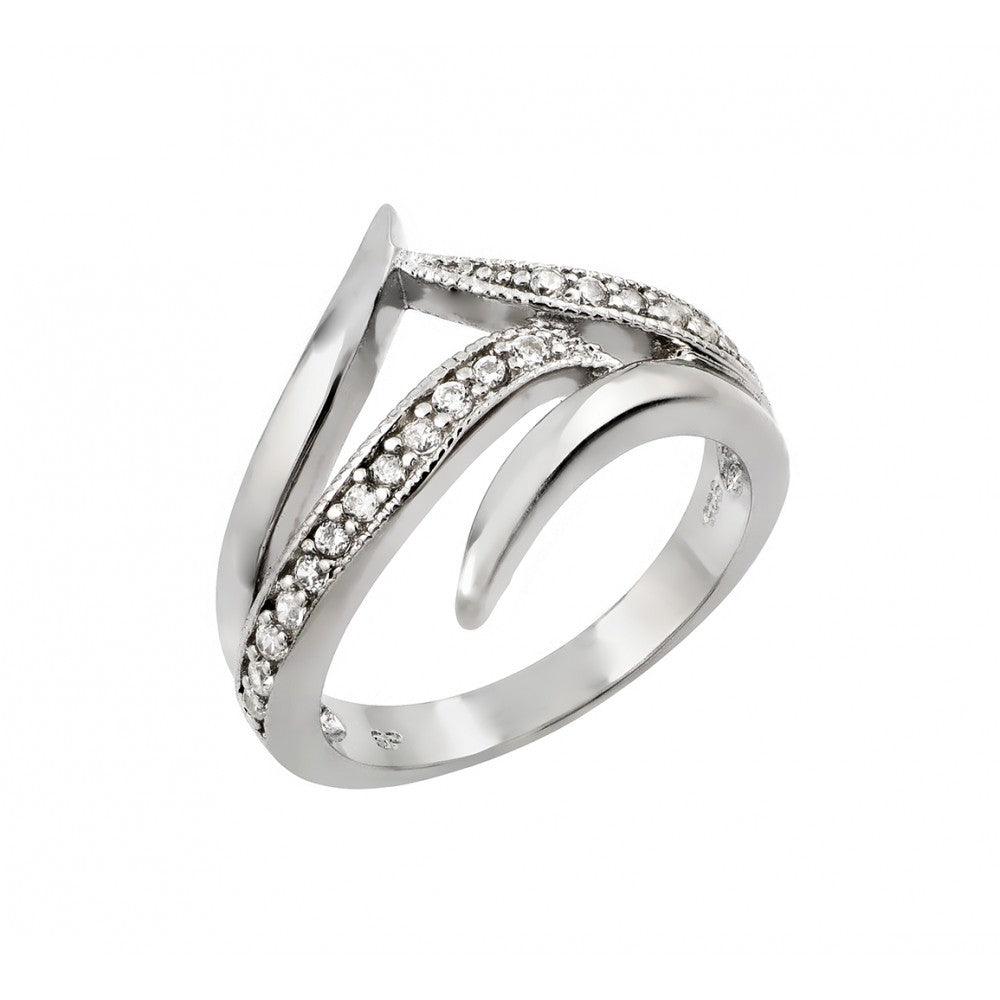 Rhodium Plated Sterling Silver 925 Clear CZ Intersecting Lines Ring Sizes 5-9