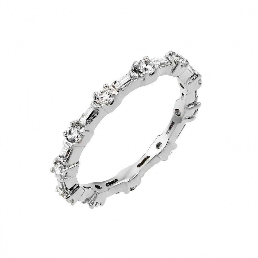 Rhodium Plated Sterling Silver 925 Clear CZ Stackable Eternity Ring Sizes 5-9