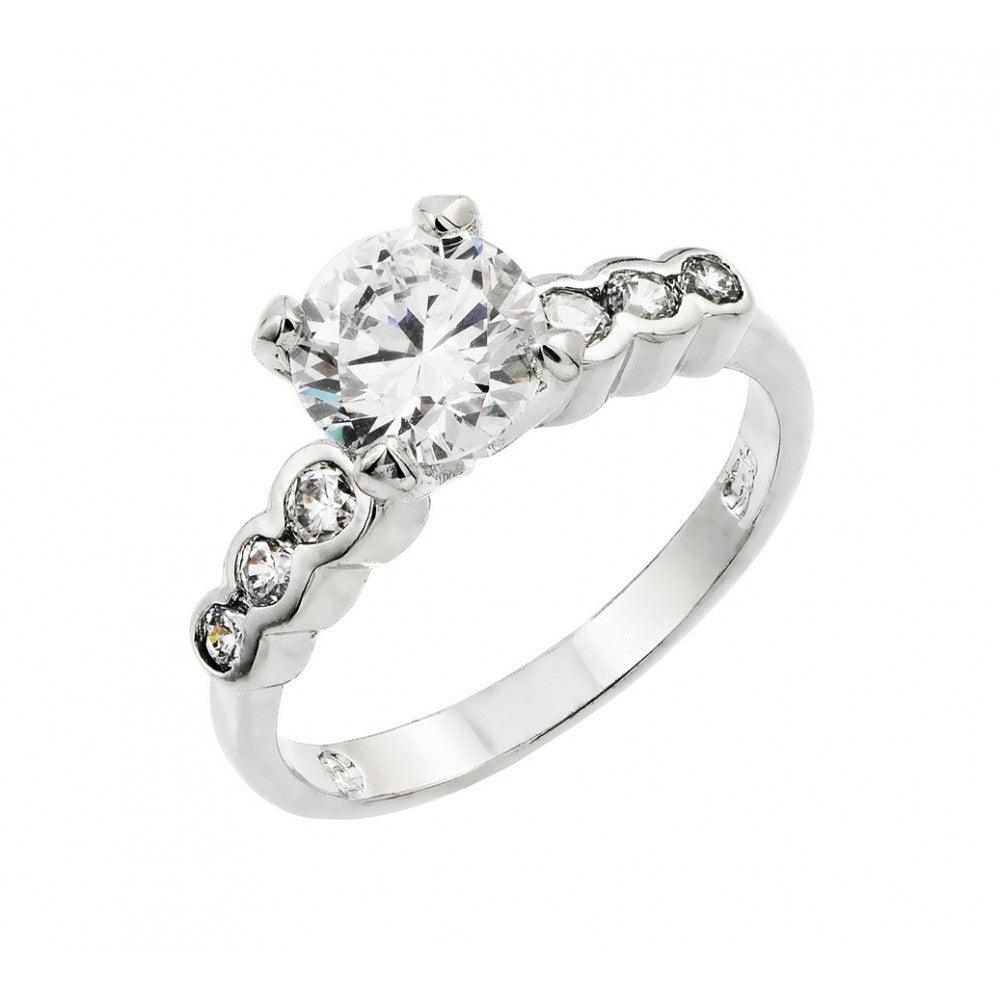 Rhodium Plated Sterling Silver 925 Clear Round Center CZ Bridal Ring Sizes 5-9