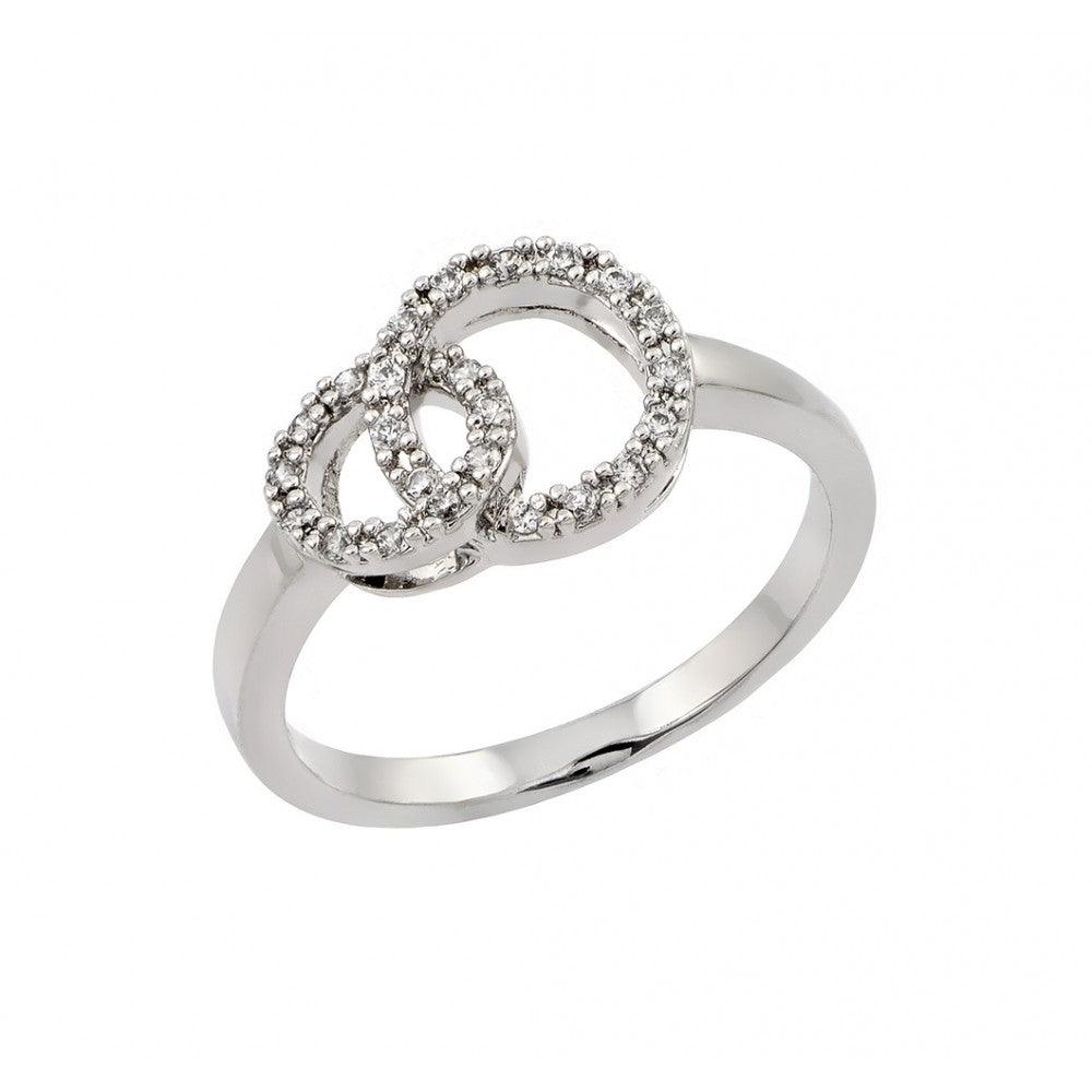 Rhodium Plated Sterling Silver 925 Clear CZ Intertwined Circles Ring Sizes 5-9