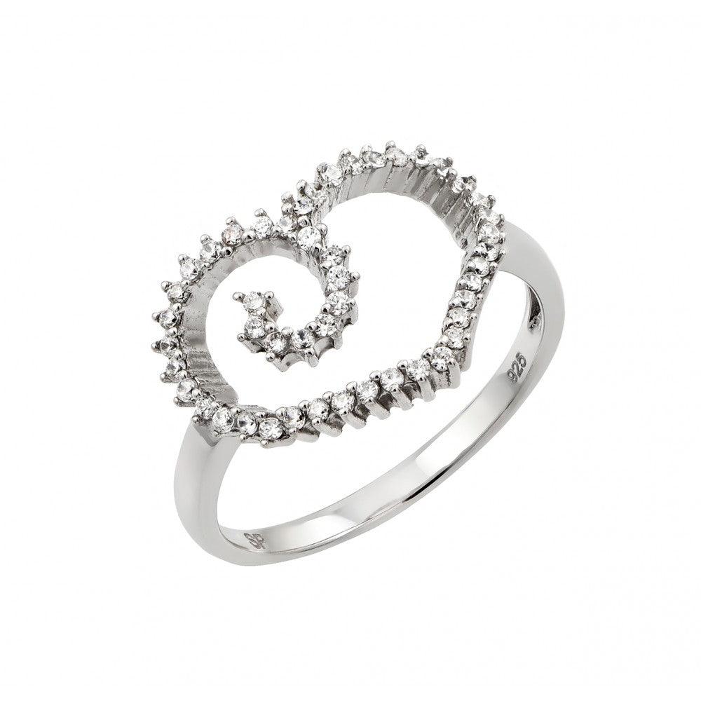 Rhodium Plated Sterling Silver 925 CZ Open Heart Ring Love Band Sizes 5-9
