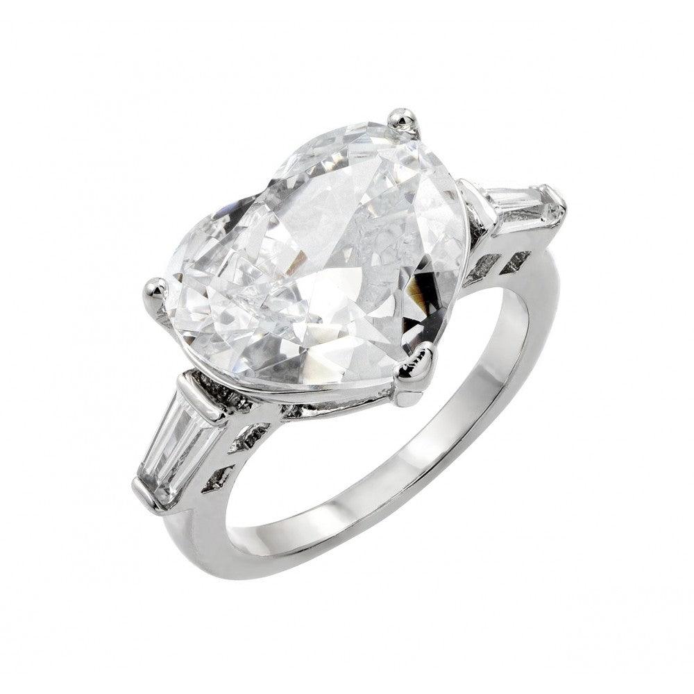 Rhodium Plated Sterling Silver 925 Large Clear CZ Heart Love Band Ring Sizes 5-9