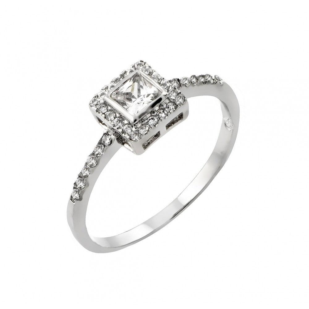 Rhodium Plated Sterling Silver 925 Clear Square CZ Ring Band Sizes 5-9