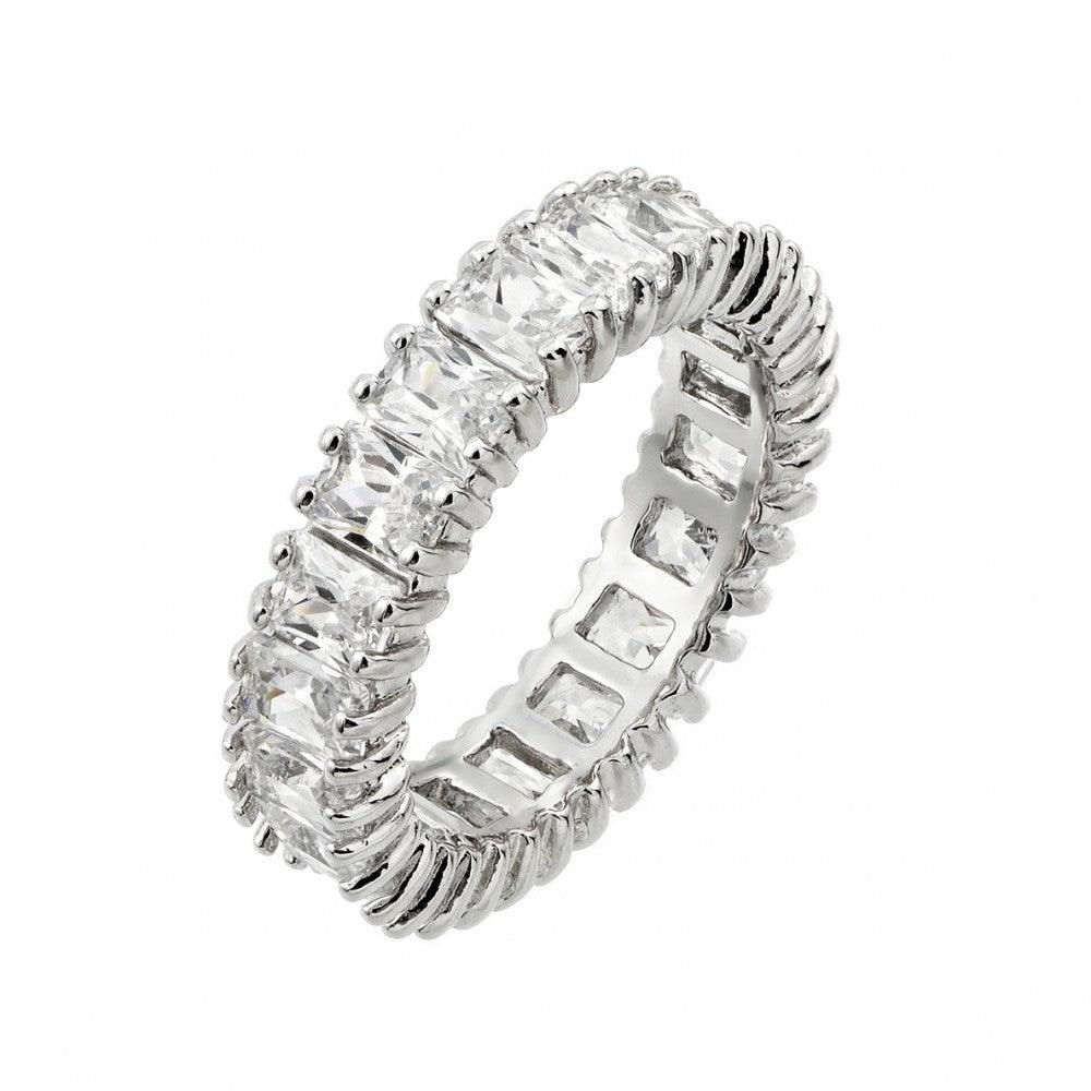 Rhodium Plated Sterling Silver 925 Clear Rectangular CZ Eternity Ring Sizes 5-9