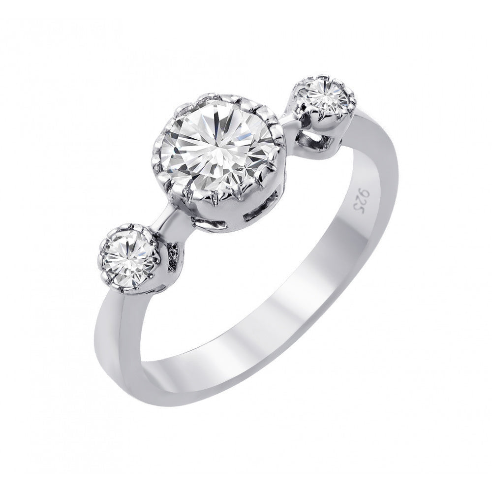 Rhodium Plated Sterling Silver 925 3 Round Clear CZ Ring Fashion Band Sizes 5-9