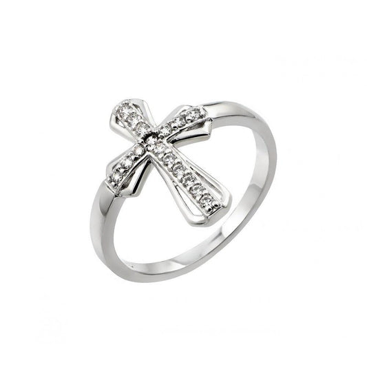 Rhodium Plated Sterling Silver 925 Clear CZ Cross Ring Christian Band Sizes 5-9