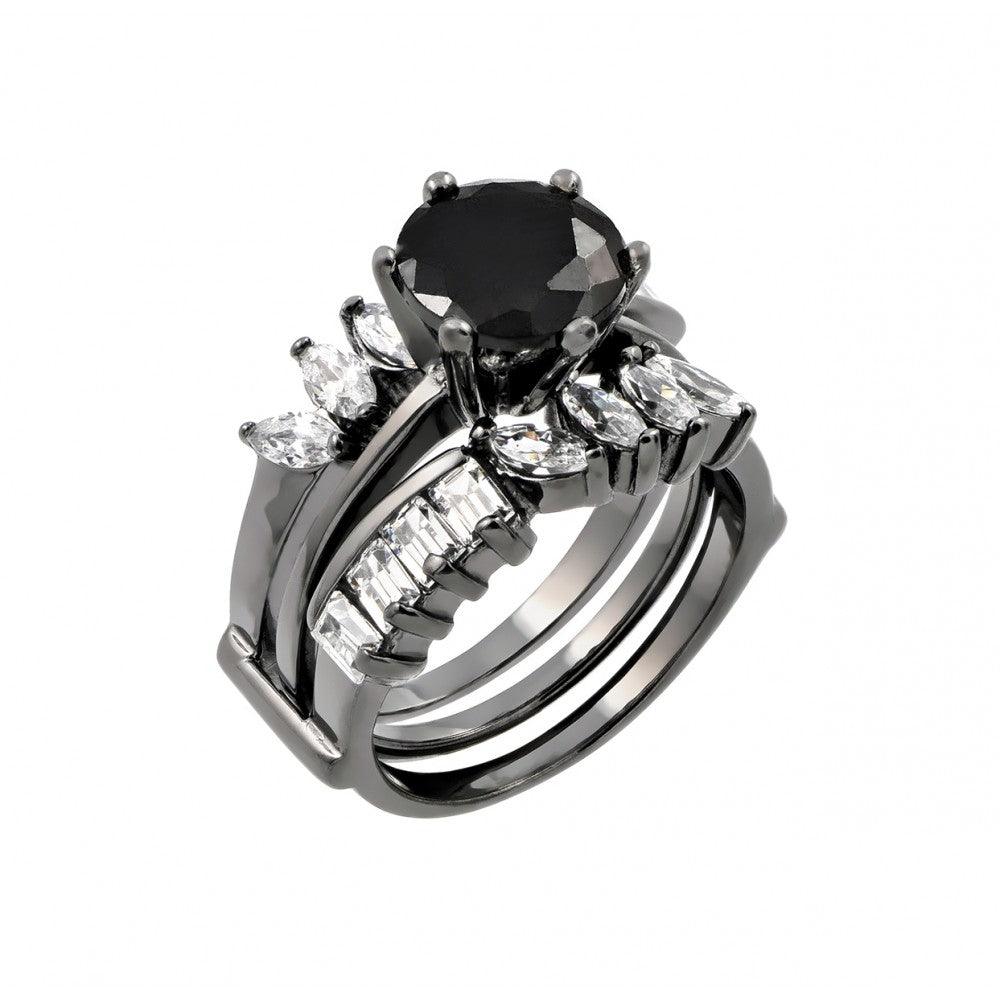 Black Rhodium Plated Sterling Silver 925 Black Clear CZ Ring Band Sizes 5-9
