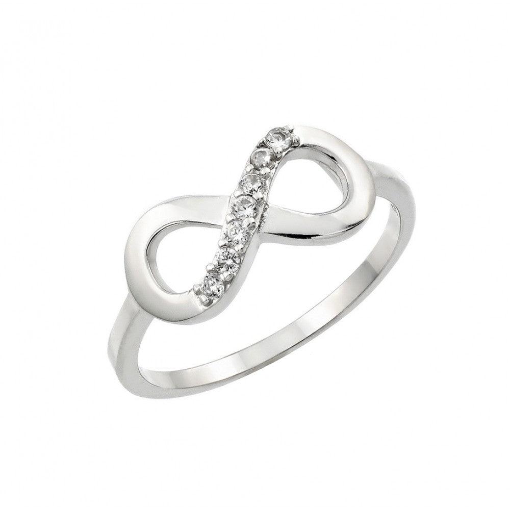 Rhodium Plated Sterling Silver 925 Infinity Eight Round Clear CZ Ring Sizes 5-9