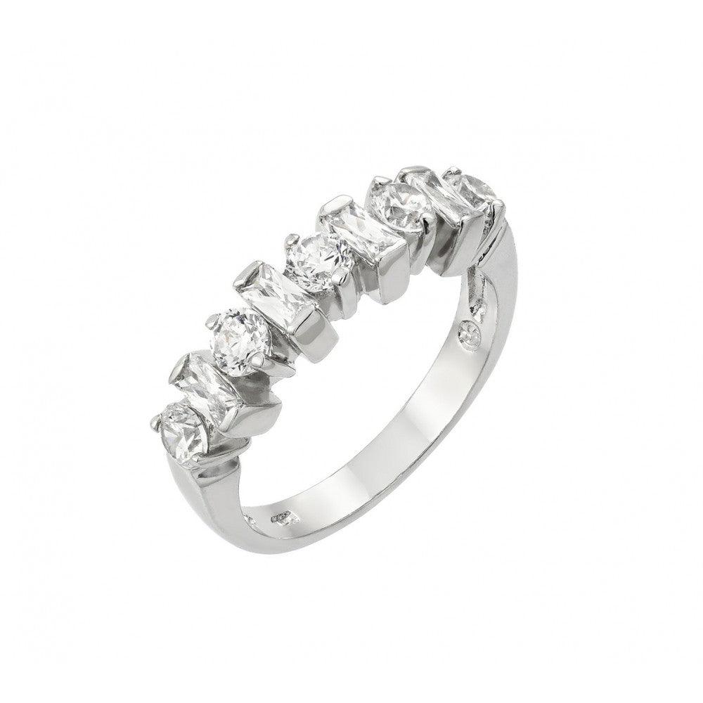 Sterling Silver 925 Rhodium Plated Clear Round Baguette CZ Ring Sizes 5-9