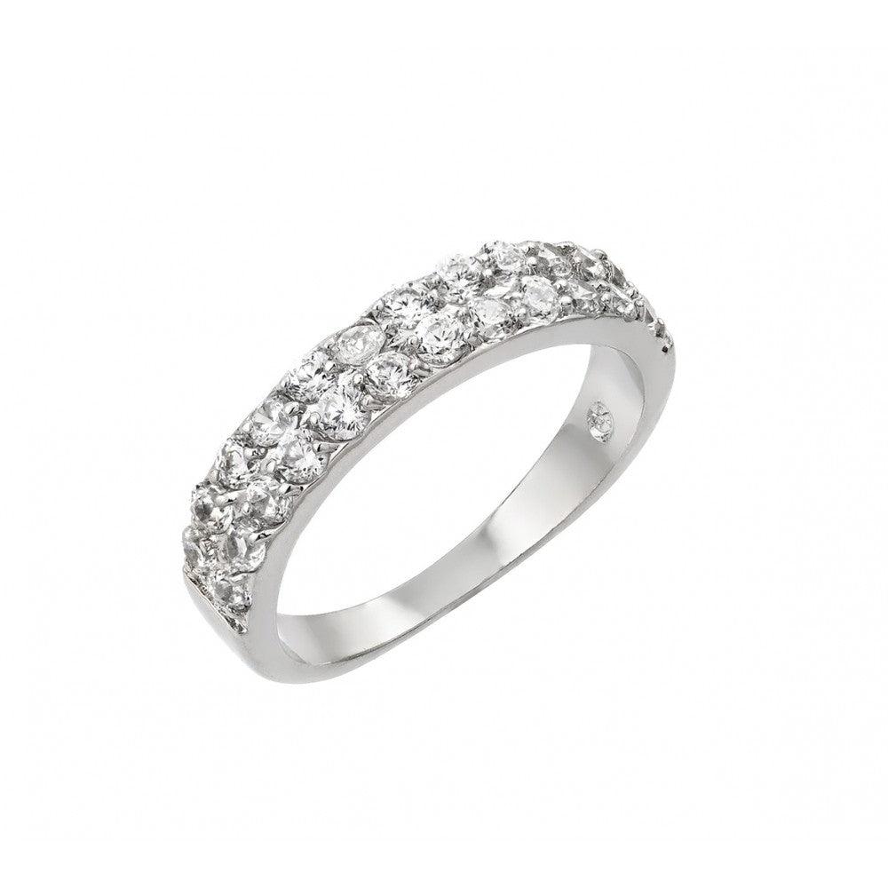 Rhodium Plated Sterling Silver 925 Clear Inlay CZ Ring Fashion Band Sizes 5-9