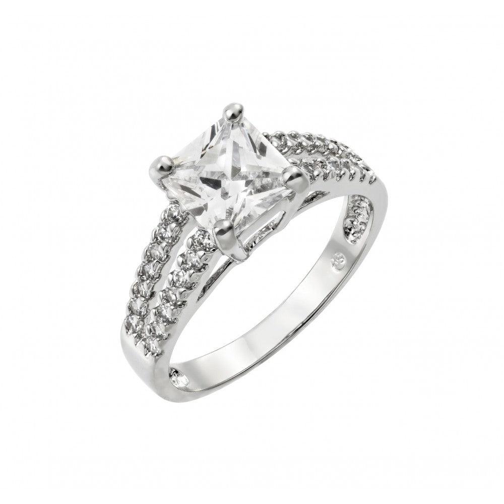 Sterling Silver 925 Rhodium Plated Clear Princess Cut Inlay CZ Ring Sizes 5-9