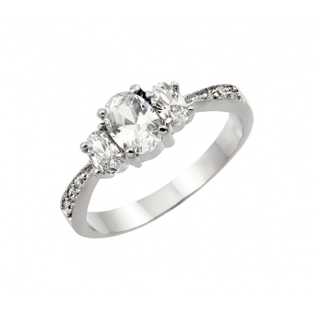 Rhodium Plated Sterling Silver 925 Past Present Future Clear CZ Ring Sizes 5-9