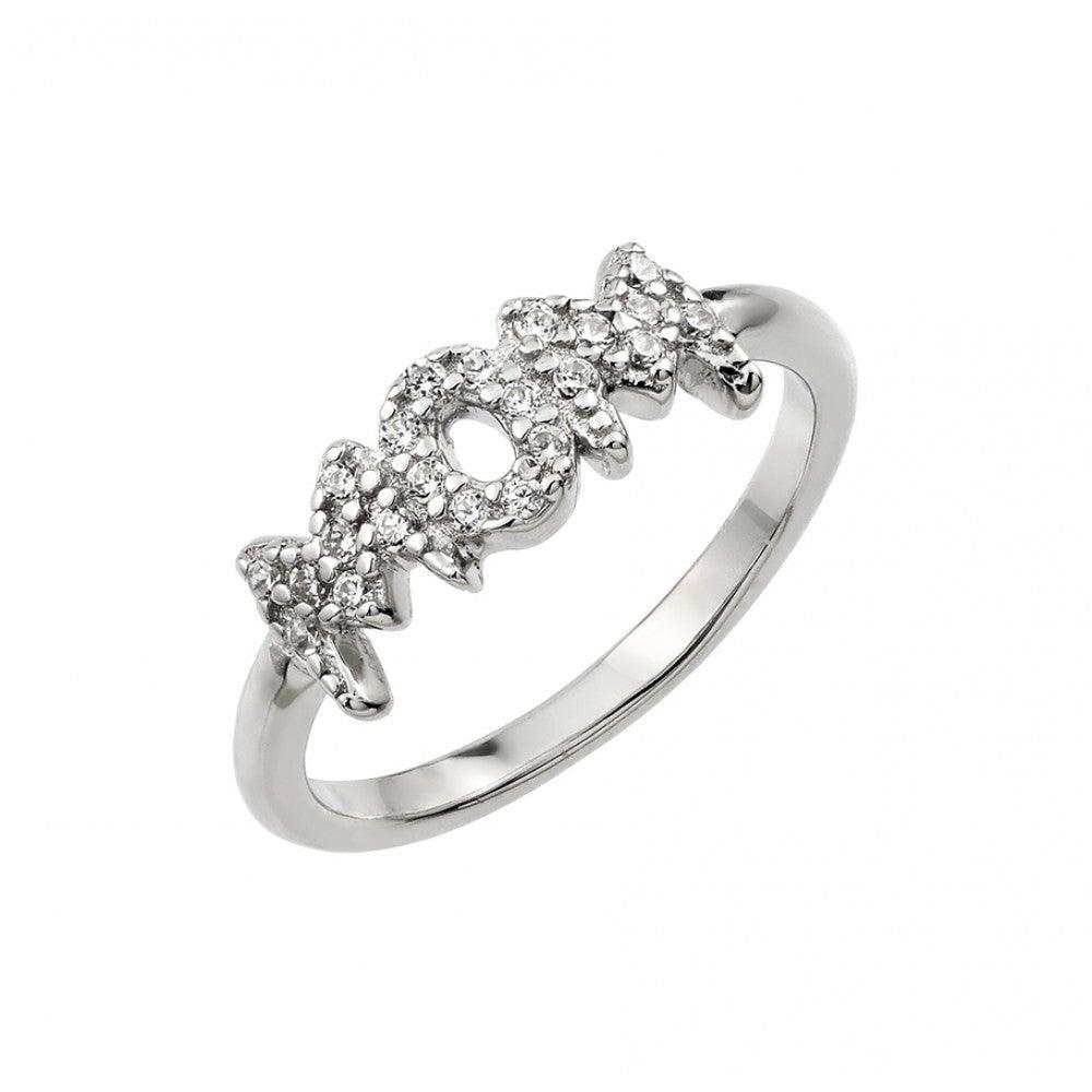 Rhodium Plated Sterling Silver 925 Clear CZ "Mom" Ring Band Sizes 5-9