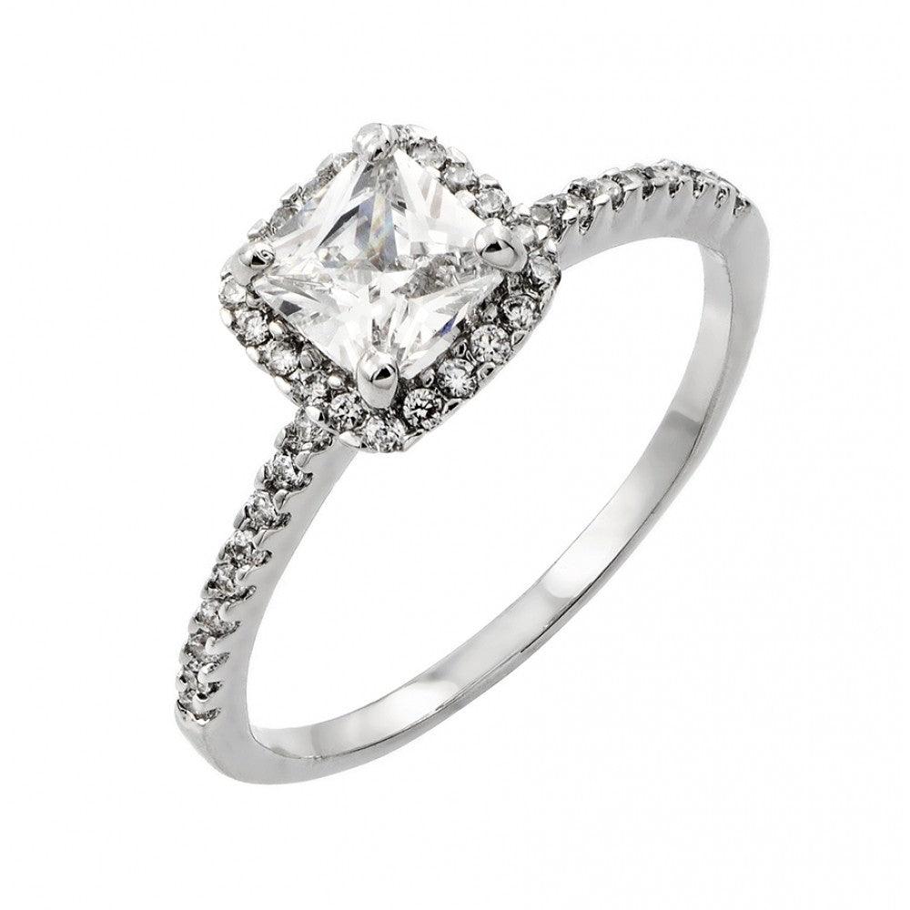 Rhodium Plated Polished Sterling Silver 925 Clear CZ Square Ring Band Sizes 5-9