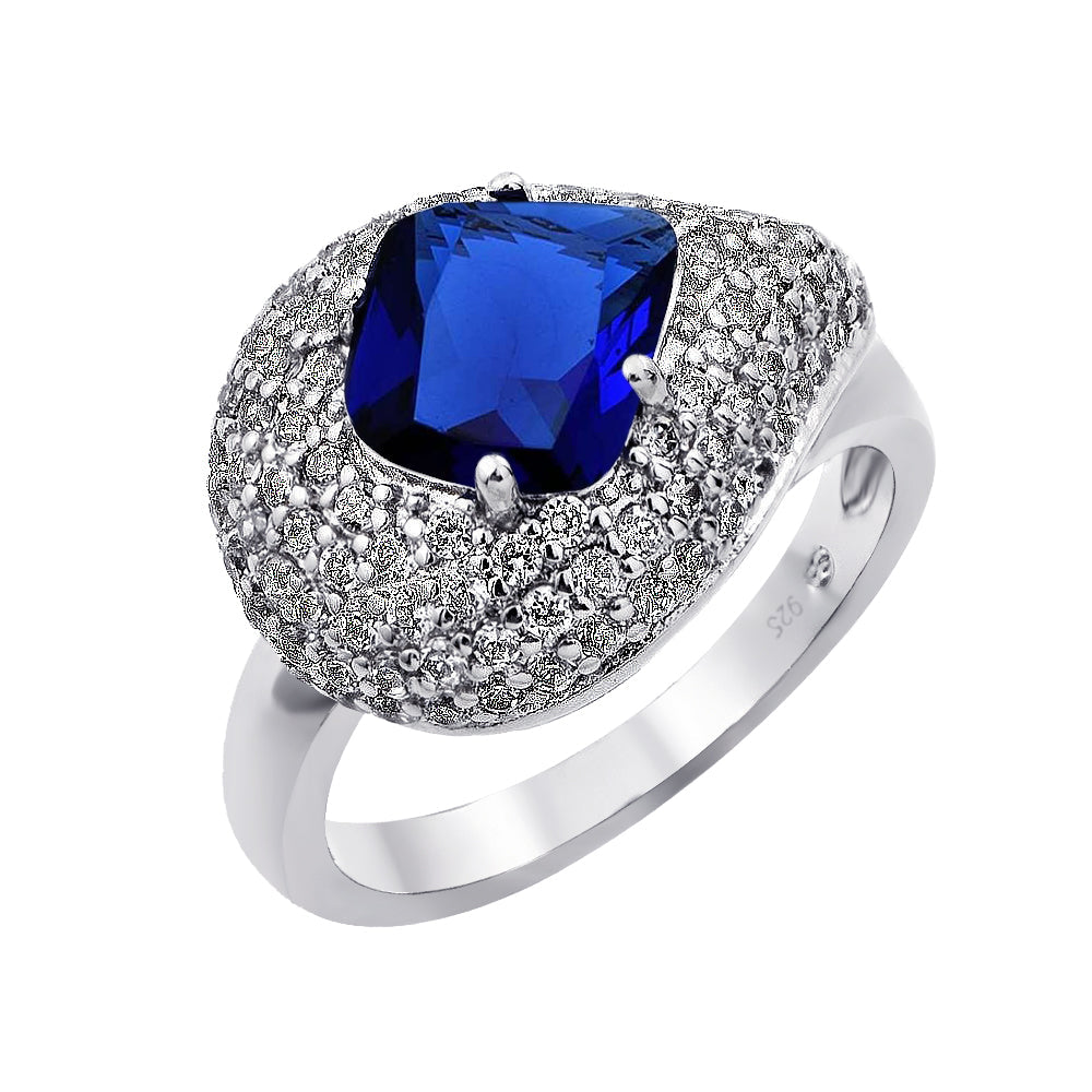 Rhodium Plated Sterling Silver 925 Blue Clear CZ Teardrop Ring Band Sizes 5-9