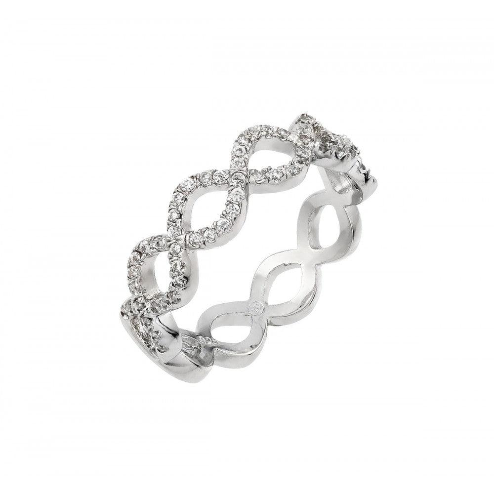 Rhodium Plated Sterling Silver 925 Infinity Eternity Clear CZ Ring Sizes 5-9