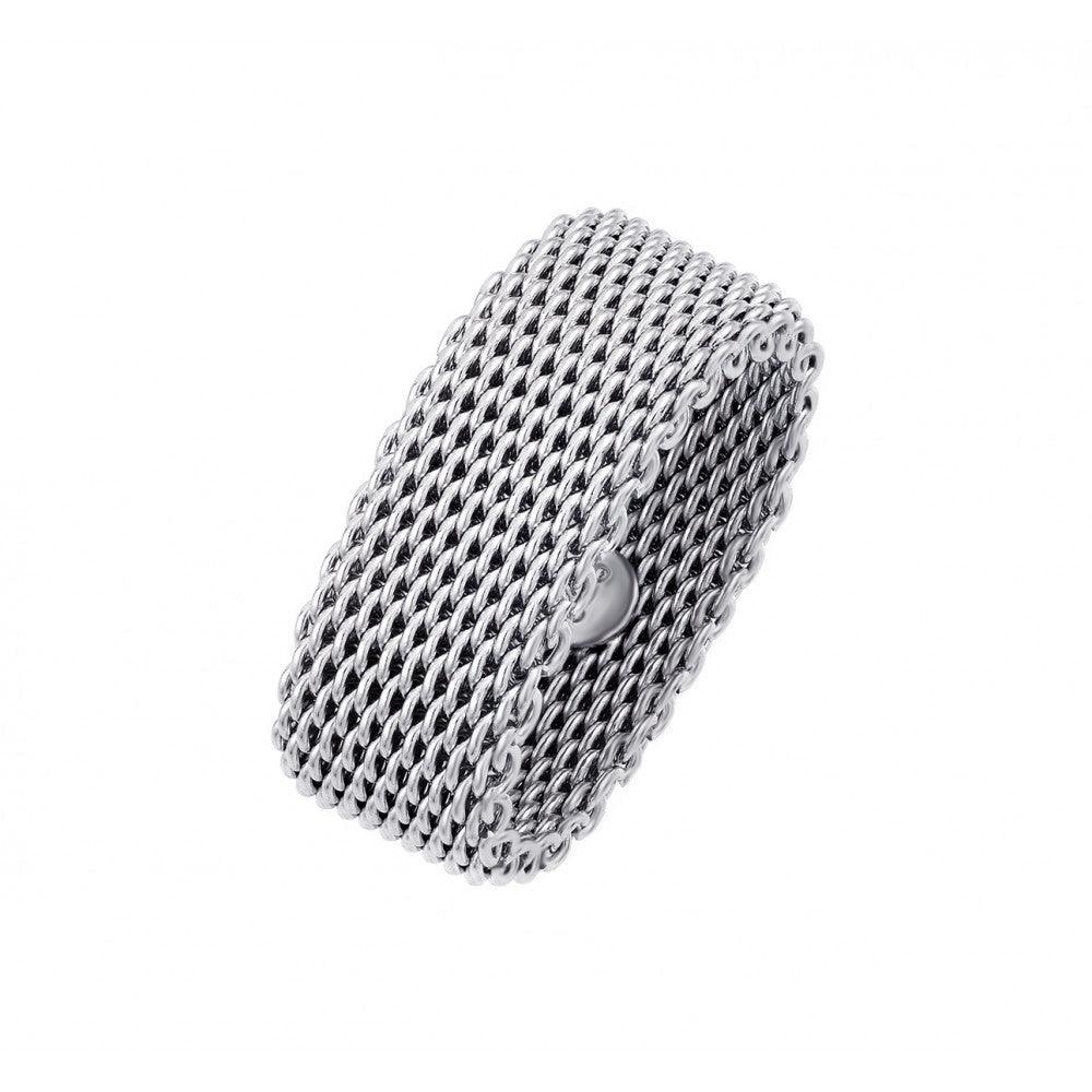 Rhodium Plated Sterling Silver 925 Flexible Chainmail Ring Band Sizes 5-9